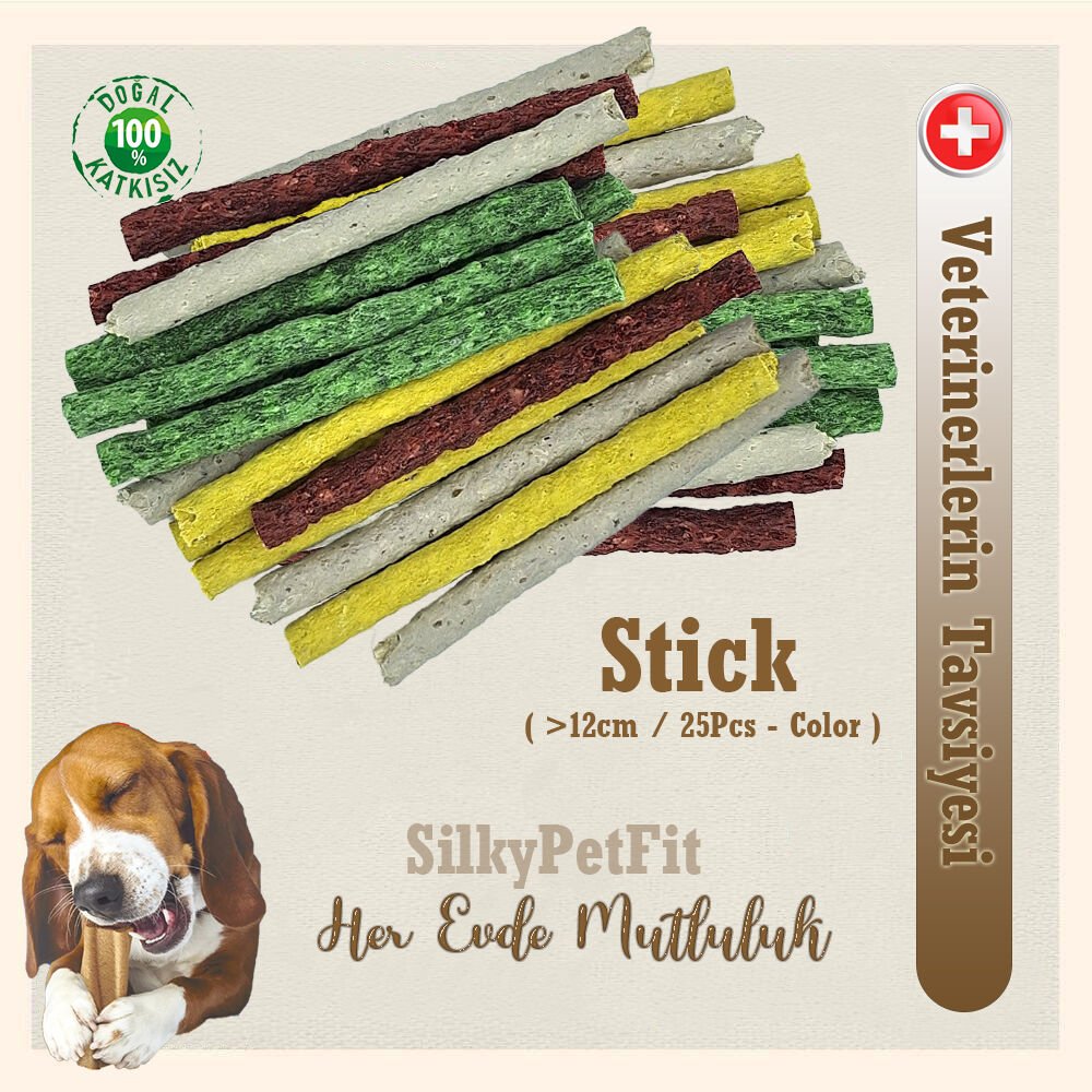 SilkyPetFits - Köpek Çiğneme Kemiği - Renkli / İnce / >12cm / 6gr / 25 ad.